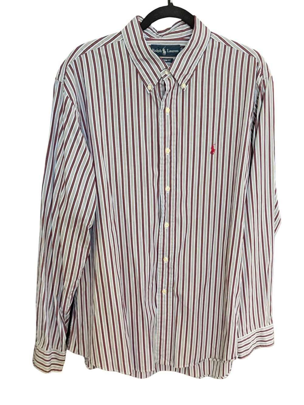 Ralph Lauren Custom Fit Striped Button Down Shirt XL 17.5 Cotton
